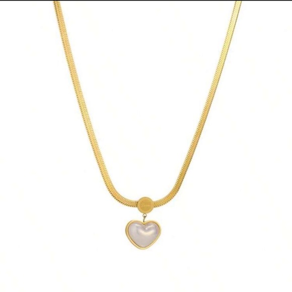 3pcs/Set Gold-Tone Stainless Steel Jewelry Set Including Flat Chain Heart - Picture 2 of 5